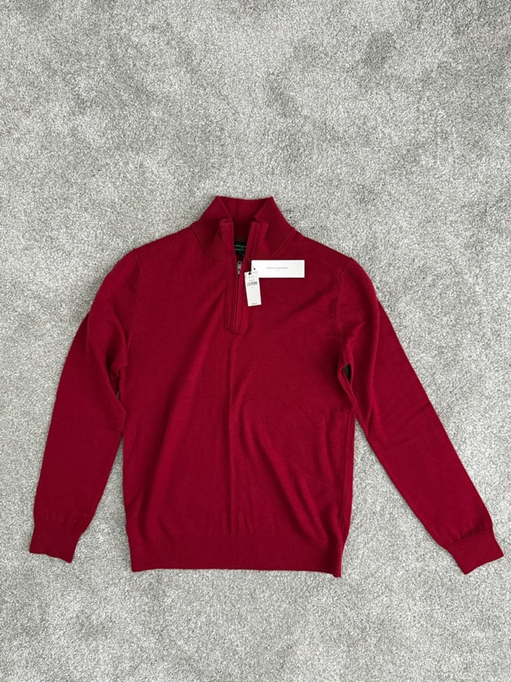 Banana Republic Men's Zip-Up Sweater in Deep Red - 100% Merino Wool - Small NEW